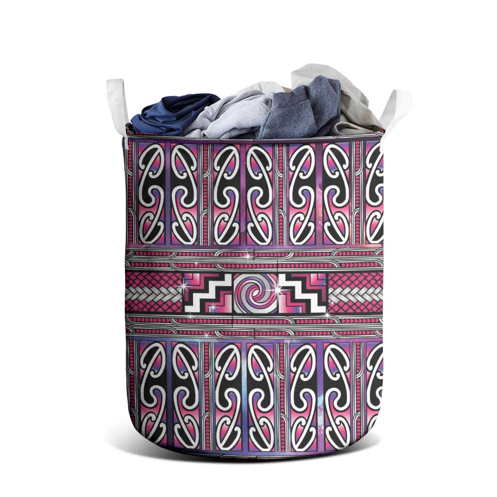 Maori Matariki Laundry Basket Pink Galaxy Aesthetic Koru Art LT01 - Polynesian Pride