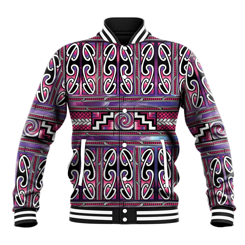 Maori Matariki Baseball Jacket Pink Galaxy Aesthetic Koru Art LT01 Unisex Pink - Polynesian Pride