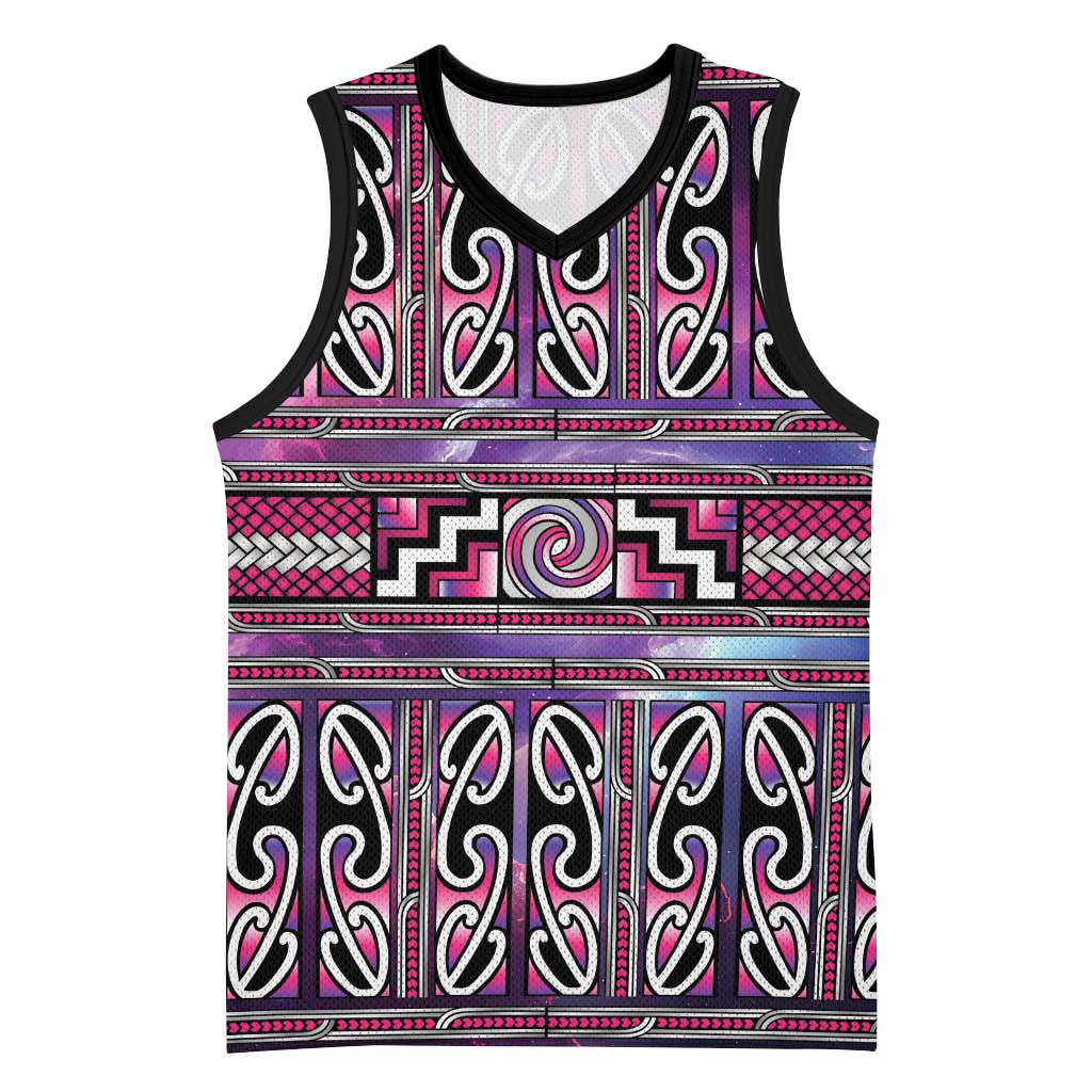 Maori Matariki Basketball Jersey Pink Galaxy Aesthetic Koru Art LT01 Unisex Pink - Polynesian Pride