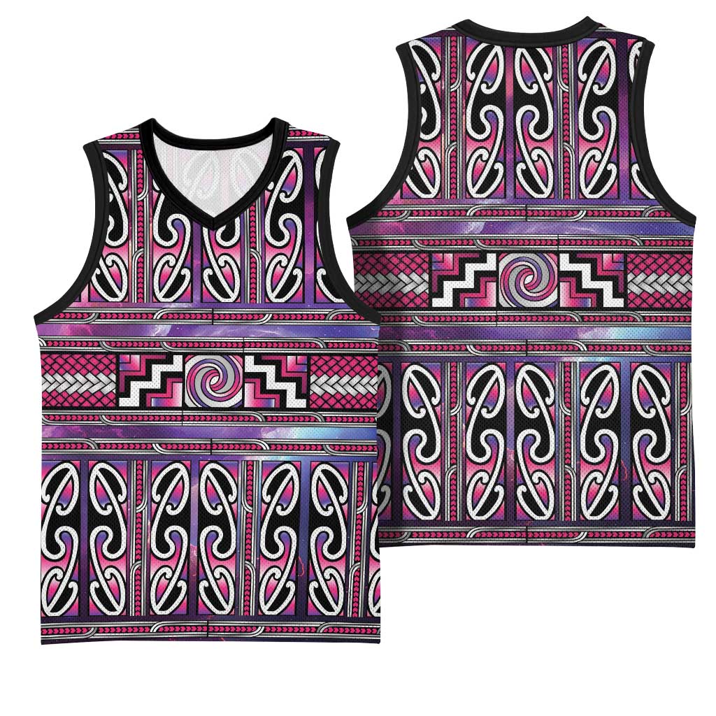 Maori Matariki Basketball Jersey Pink Galaxy Aesthetic Koru Art LT01 - Polynesian Pride