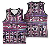Maori Matariki Basketball Jersey Pink Galaxy Aesthetic Koru Art LT01 - Polynesian Pride