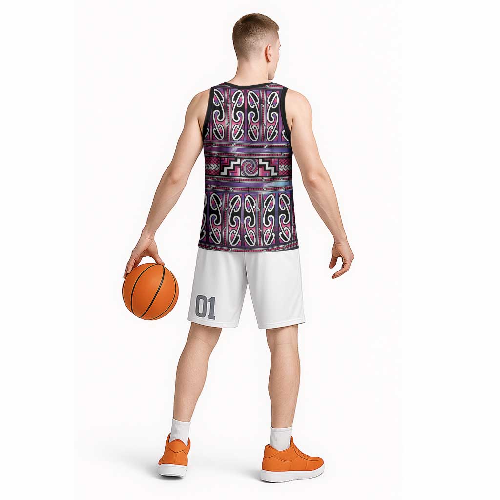 Maori Matariki Basketball Jersey Pink Galaxy Aesthetic Koru Art LT01 - Polynesian Pride