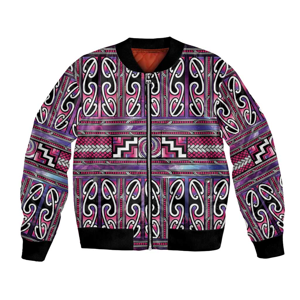 Maori Matariki Bomber Jacket Pink Galaxy Aesthetic Koru Art LT01 Unisex Pink - Polynesian Pride