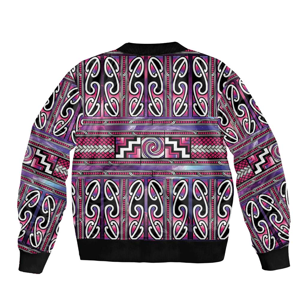 Maori Matariki Bomber Jacket Pink Galaxy Aesthetic Koru Art LT01 - Polynesian Pride