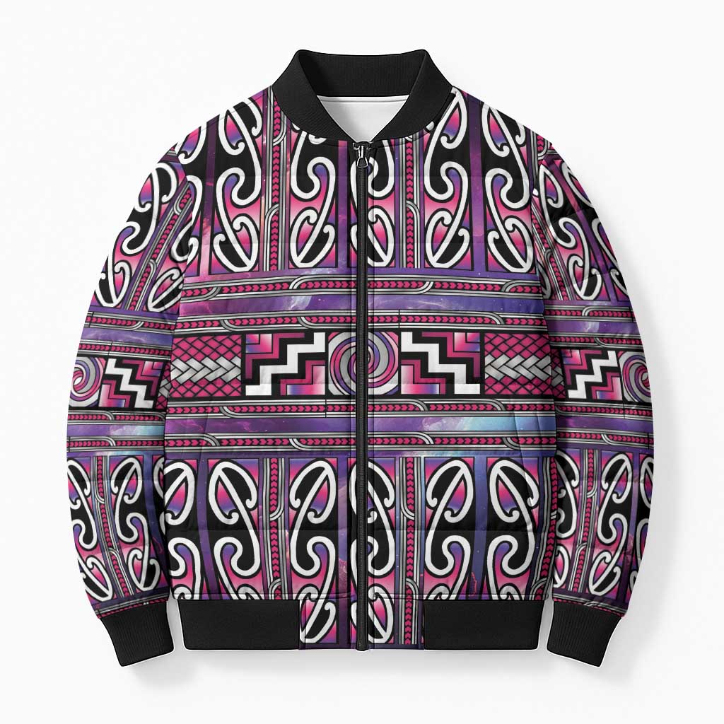 Maori Matariki Bomber Puffer Jacket Pink Galaxy Aesthetic Koru Art LT01 Unisex Pink - Polynesian Pride