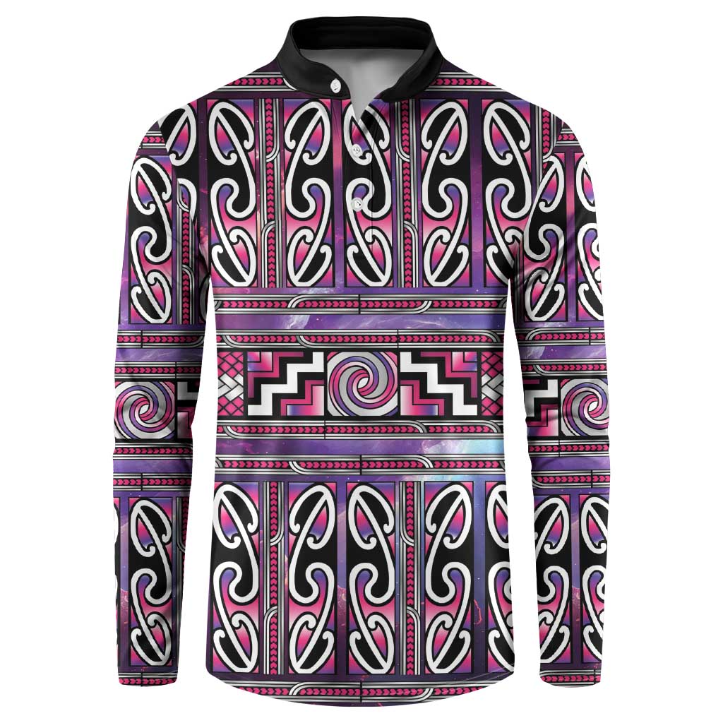 Maori Matariki Button Sweatshirt Pink Galaxy Aesthetic Koru Art LT01 Pink - Polynesian Pride