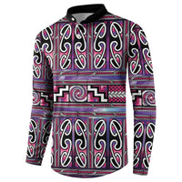 Maori Matariki Button Sweatshirt Pink Galaxy Aesthetic Koru Art LT01 - Polynesian Pride