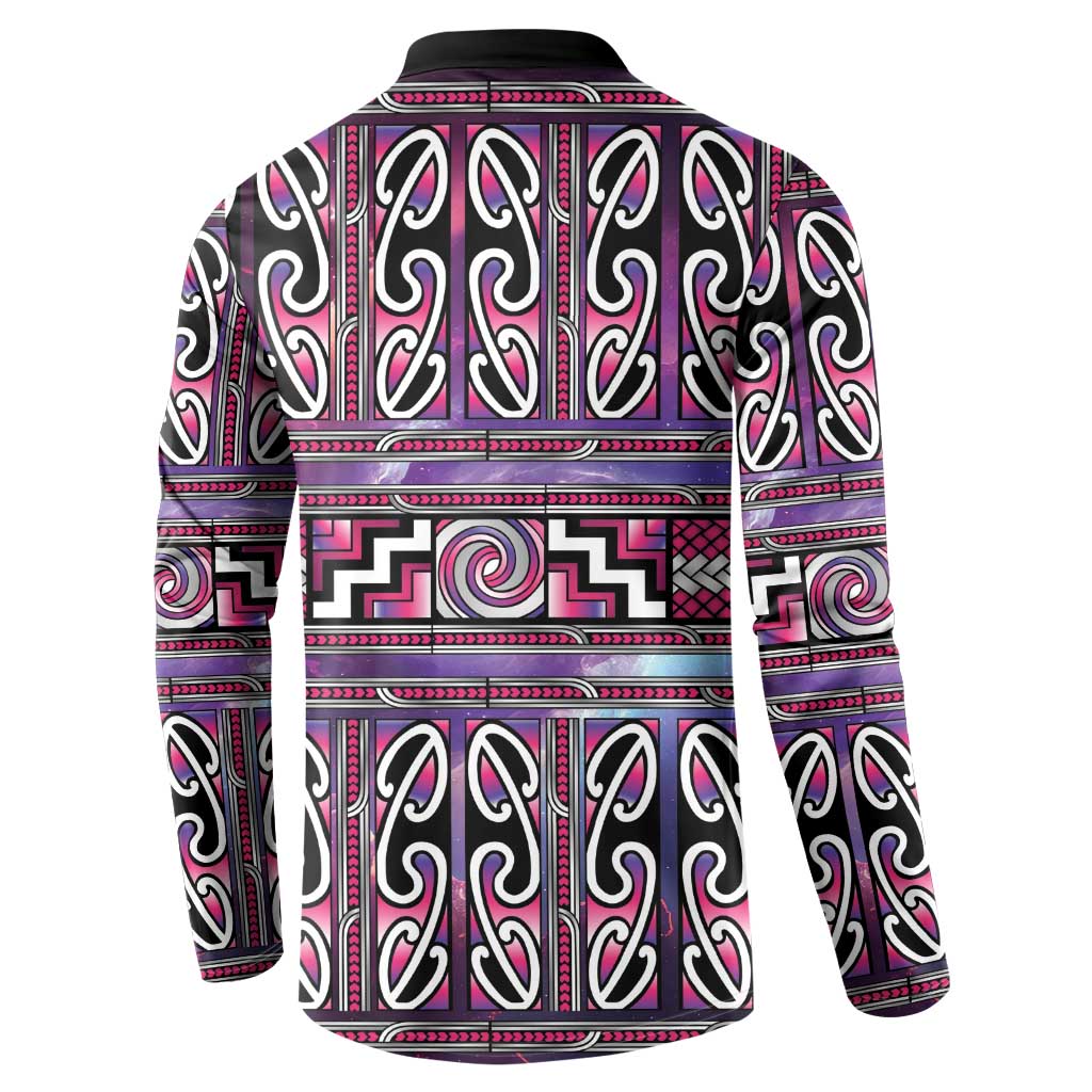 Maori Matariki Button Sweatshirt Pink Galaxy Aesthetic Koru Art LT01 - Polynesian Pride