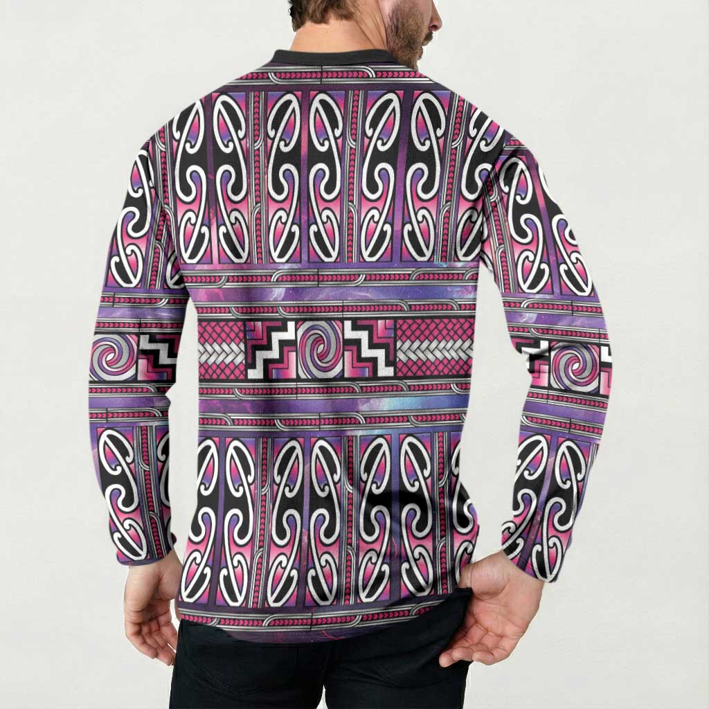 Maori Matariki Button Sweatshirt Pink Galaxy Aesthetic Koru Art LT01 - Polynesian Pride