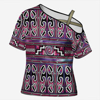 Maori Matariki Cross Shoulder Shirt Pink Galaxy Aesthetic Koru Art LT01 Female Pink - Polynesian Pride