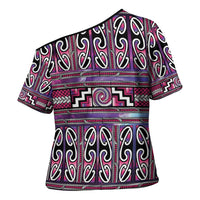 Maori Matariki Cross Shoulder Shirt Pink Galaxy Aesthetic Koru Art LT01 - Polynesian Pride