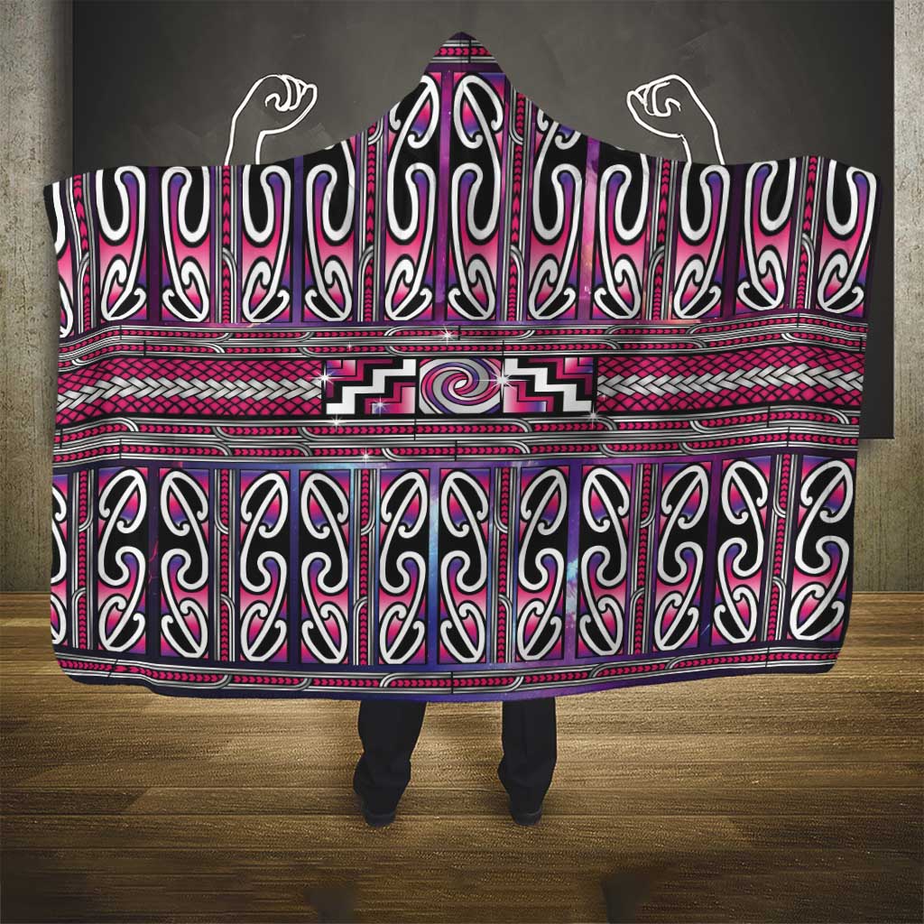 Maori Matariki Hooded Blanket Pink Galaxy Aesthetic Koru Art LT01 - Polynesian Pride
