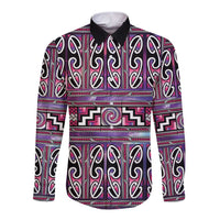 Maori Matariki Long Sleeve Button Shirt Pink Galaxy Aesthetic Koru Art LT01 Unisex Pink - Polynesian Pride