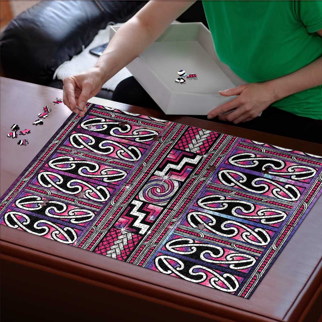 Maori Matariki Puzzle Pink Galaxy Aesthetic Koru Art LT01 - Polynesian Pride