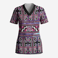 Maori Matariki Scrub Top Pink Galaxy Aesthetic Koru Art LT01 Adult Pink - Polynesian Pride