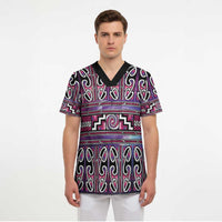 Maori Matariki Scrub Top Pink Galaxy Aesthetic Koru Art LT01 - Polynesian Pride