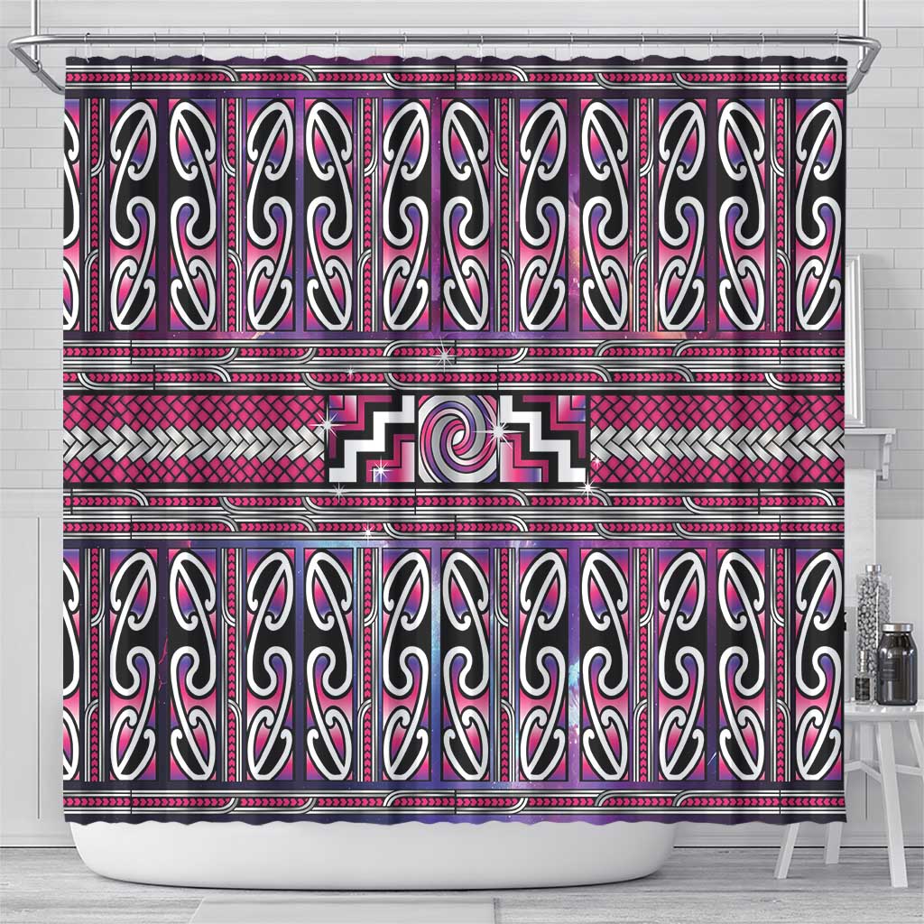 Maori Matariki Shower Curtain Pink Galaxy Aesthetic Koru Art LT01 - Polynesian Pride