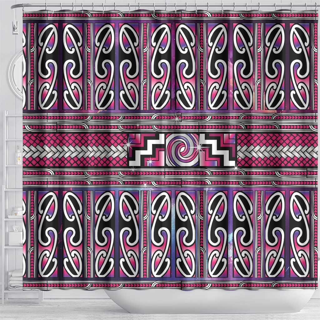 Maori Matariki Shower Curtain Pink Galaxy Aesthetic Koru Art LT01 - Polynesian Pride