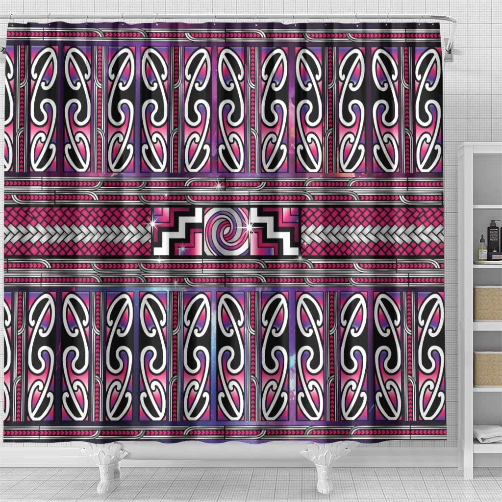 Maori Matariki Shower Curtain Pink Galaxy Aesthetic Koru Art LT01 - Polynesian Pride