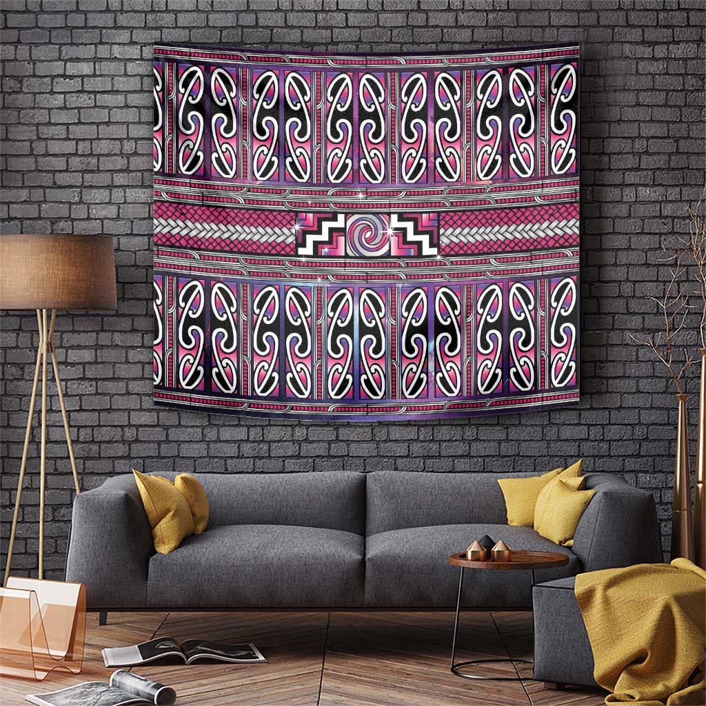 Maori Matariki Tapestry Pink Galaxy Aesthetic Koru Art LT01 Pink - Polynesian Pride