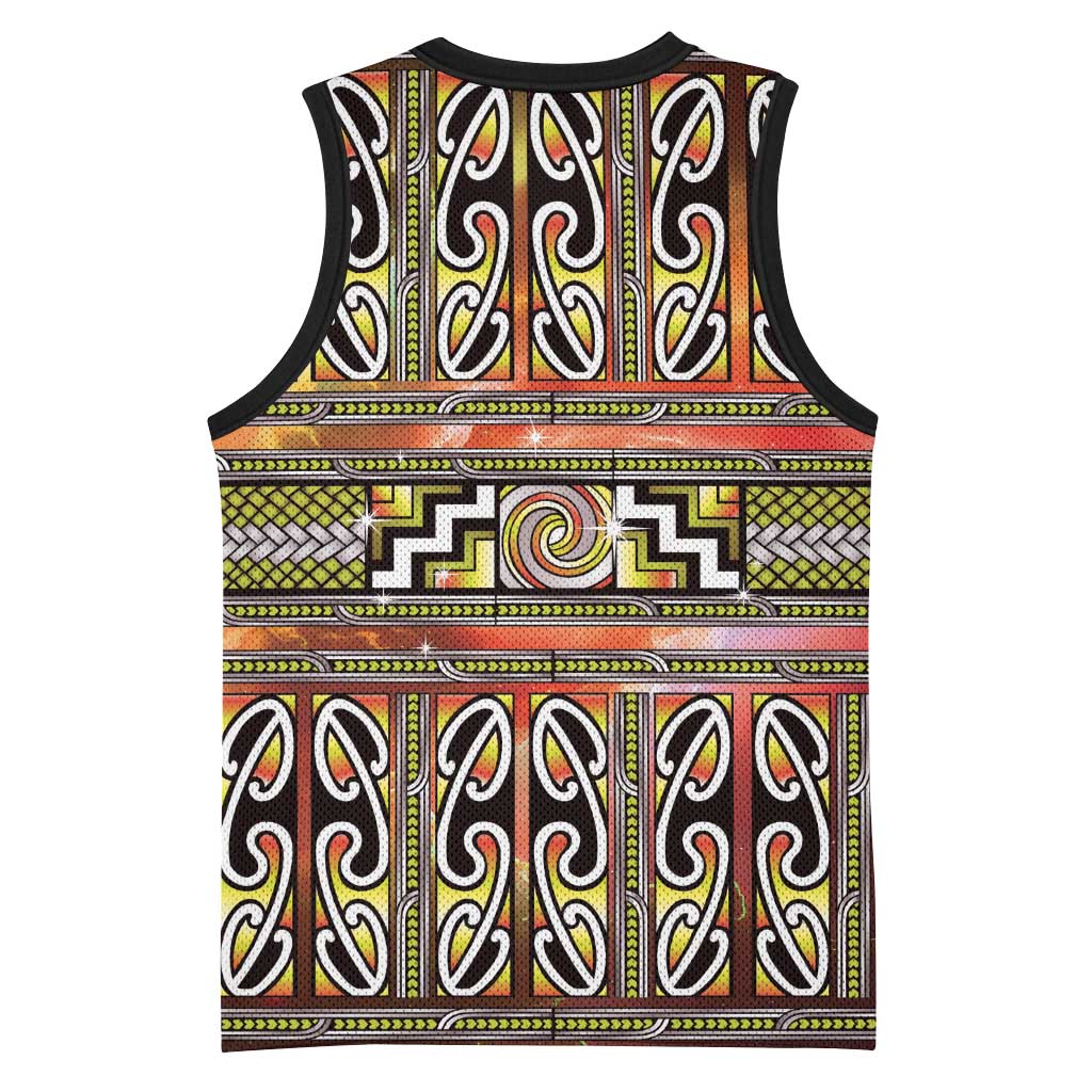 Maori Matariki Basketball Jersey Yellow Galaxy Aesthetic Koru Art LT01 - Polynesian Pride