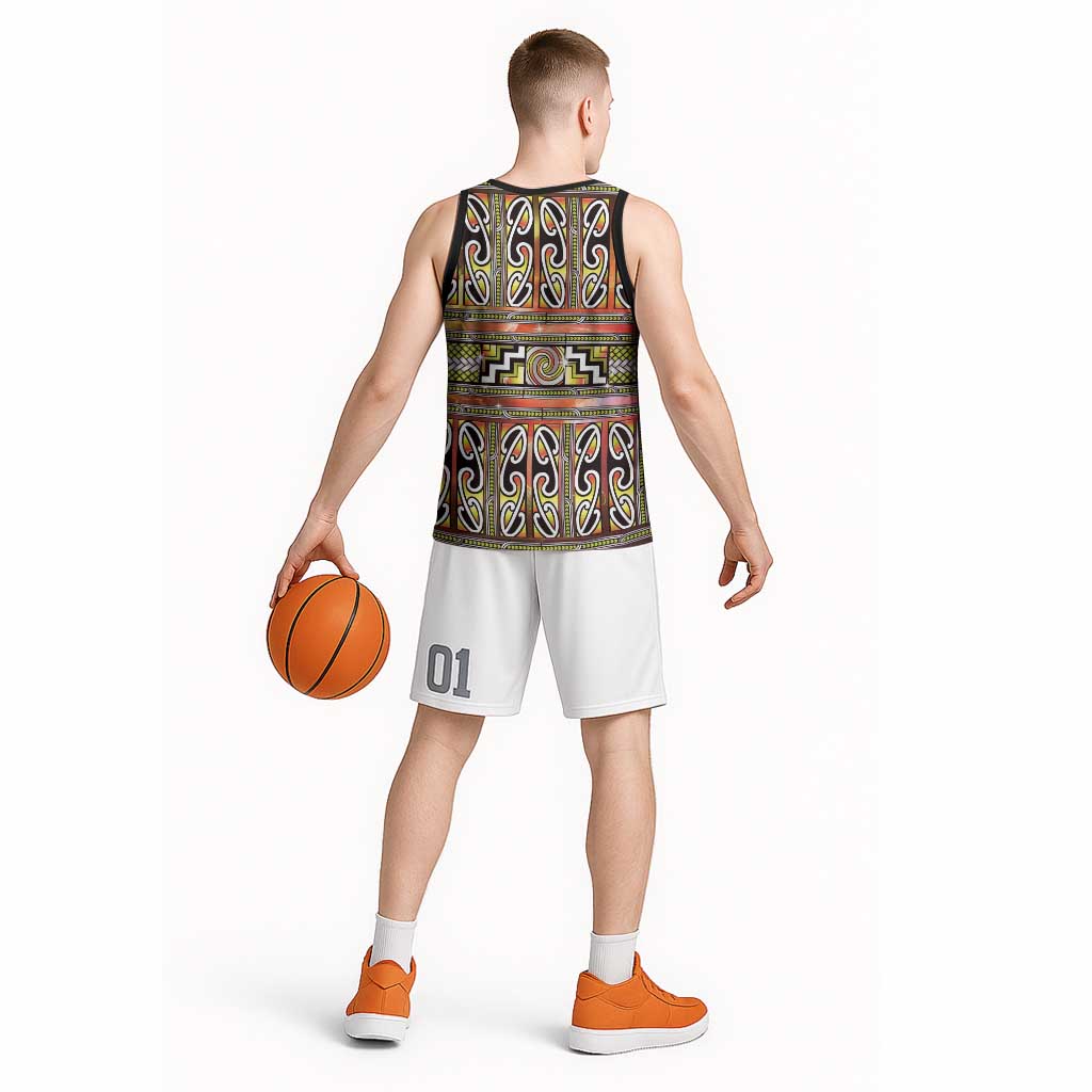 Maori Matariki Basketball Jersey Yellow Galaxy Aesthetic Koru Art LT01 - Polynesian Pride