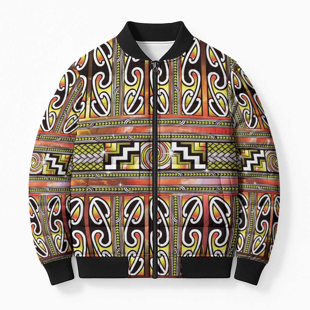 Maori Matariki Bomber Puffer Jacket Yellow Galaxy Aesthetic Koru Art LT01 Unisex Yellow - Polynesian Pride