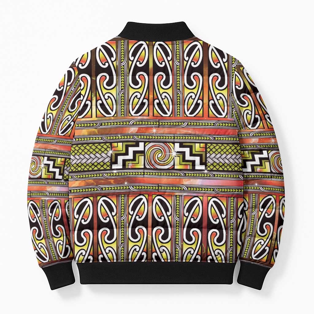 Maori Matariki Bomber Puffer Jacket Yellow Galaxy Aesthetic Koru Art LT01 - Polynesian Pride