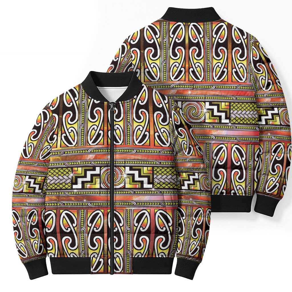 Maori Matariki Bomber Puffer Jacket Yellow Galaxy Aesthetic Koru Art LT01 - Polynesian Pride