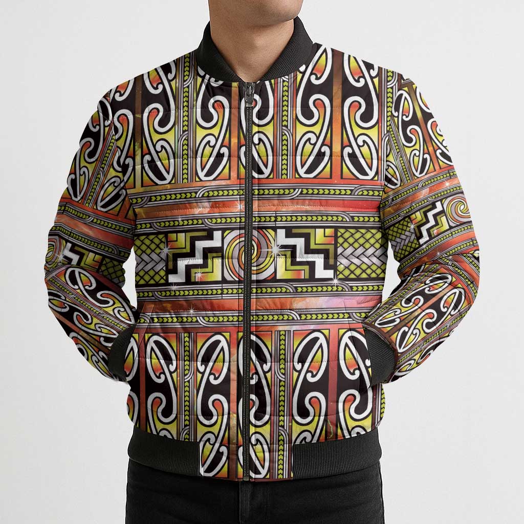 Maori Matariki Bomber Puffer Jacket Yellow Galaxy Aesthetic Koru Art LT01 - Polynesian Pride