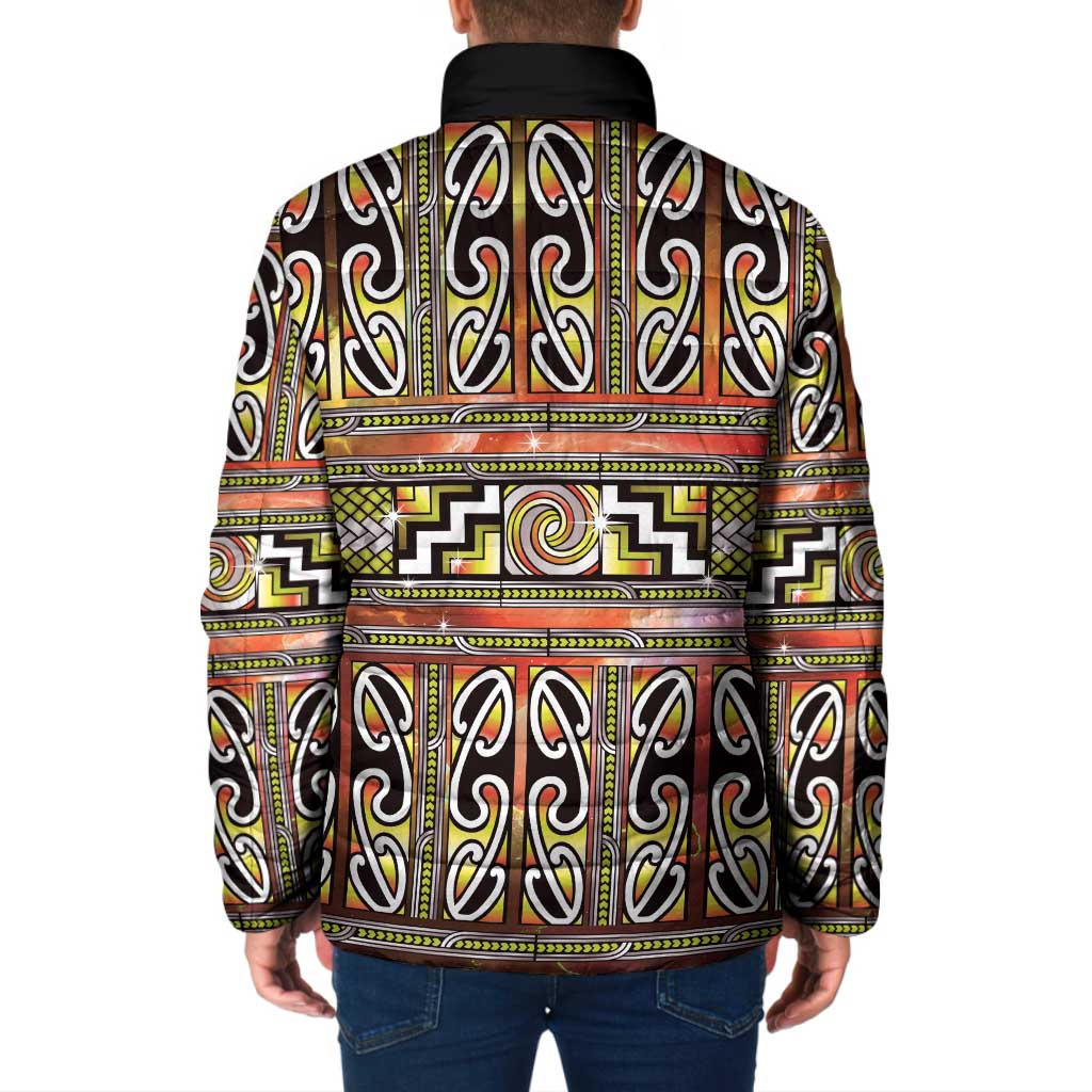 Maori Matariki Padded Jacket Yellow Galaxy Aesthetic Koru Art LT01 - Polynesian Pride