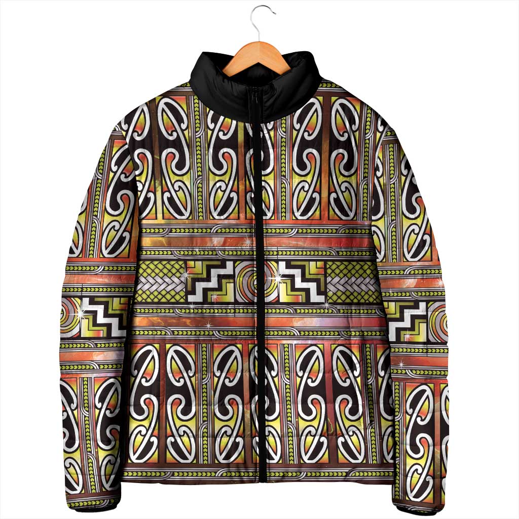 Maori Matariki Padded Jacket Yellow Galaxy Aesthetic Koru Art LT01 - Polynesian Pride