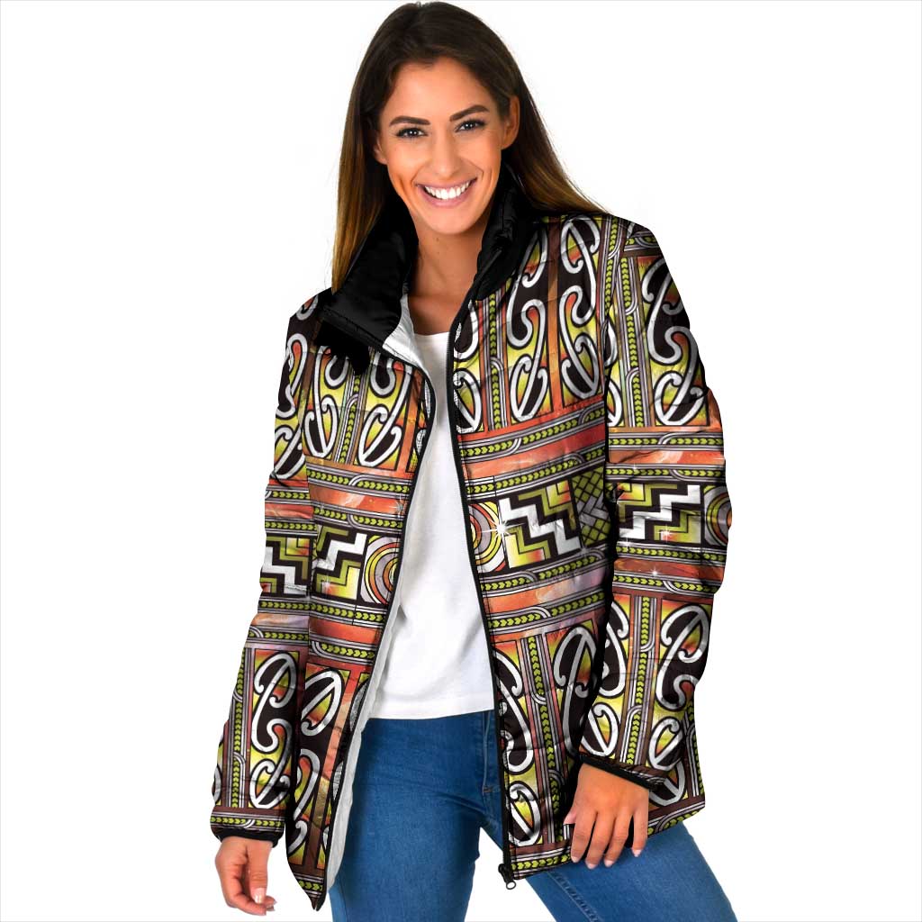 Maori Matariki Padded Jacket Yellow Galaxy Aesthetic Koru Art LT01 Women Yellow - Polynesian Pride