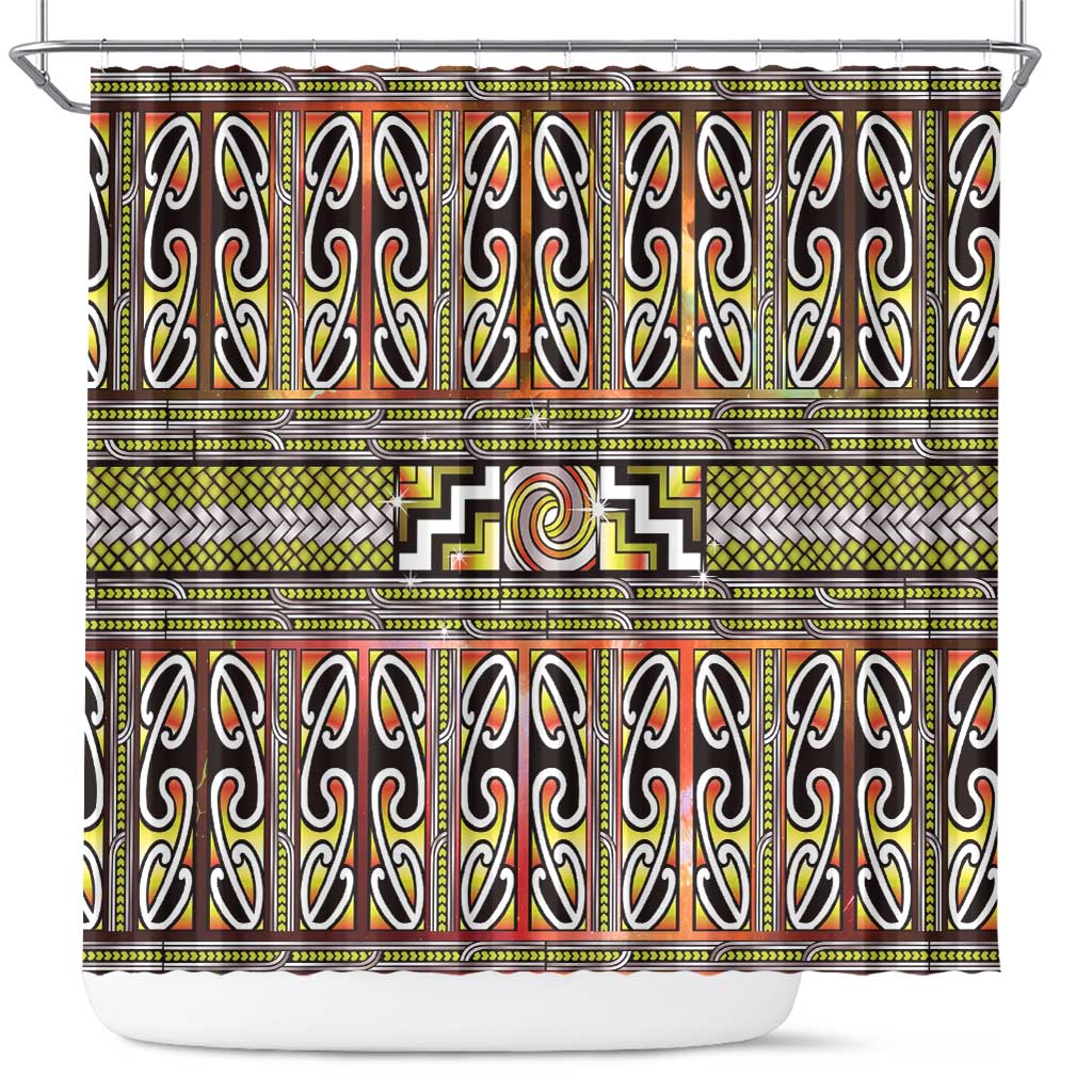 Maori Matariki Shower Curtain Yellow Galaxy Aesthetic Koru Art LT01 Yellow - Polynesian Pride