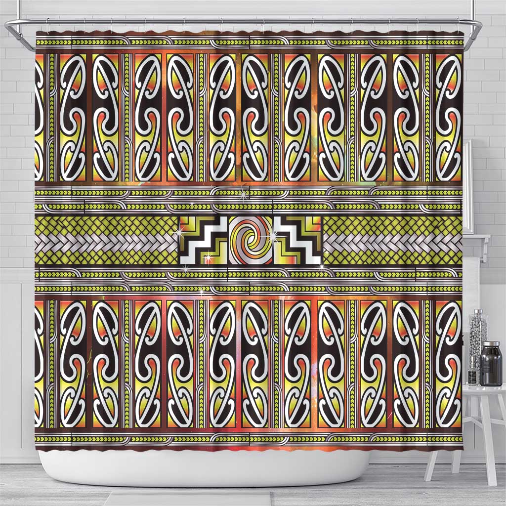 Maori Matariki Shower Curtain Yellow Galaxy Aesthetic Koru Art LT01 - Polynesian Pride