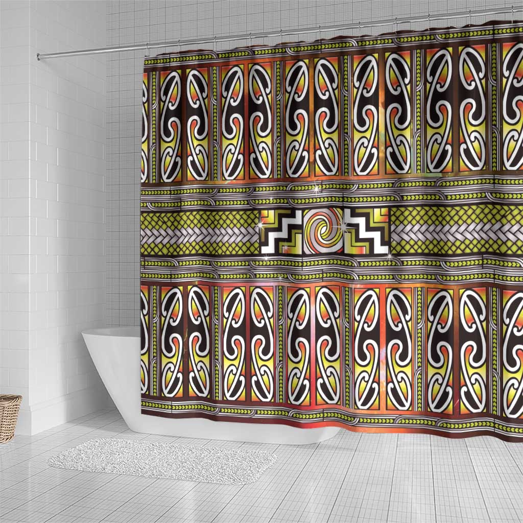 Maori Matariki Shower Curtain Yellow Galaxy Aesthetic Koru Art LT01 - Polynesian Pride