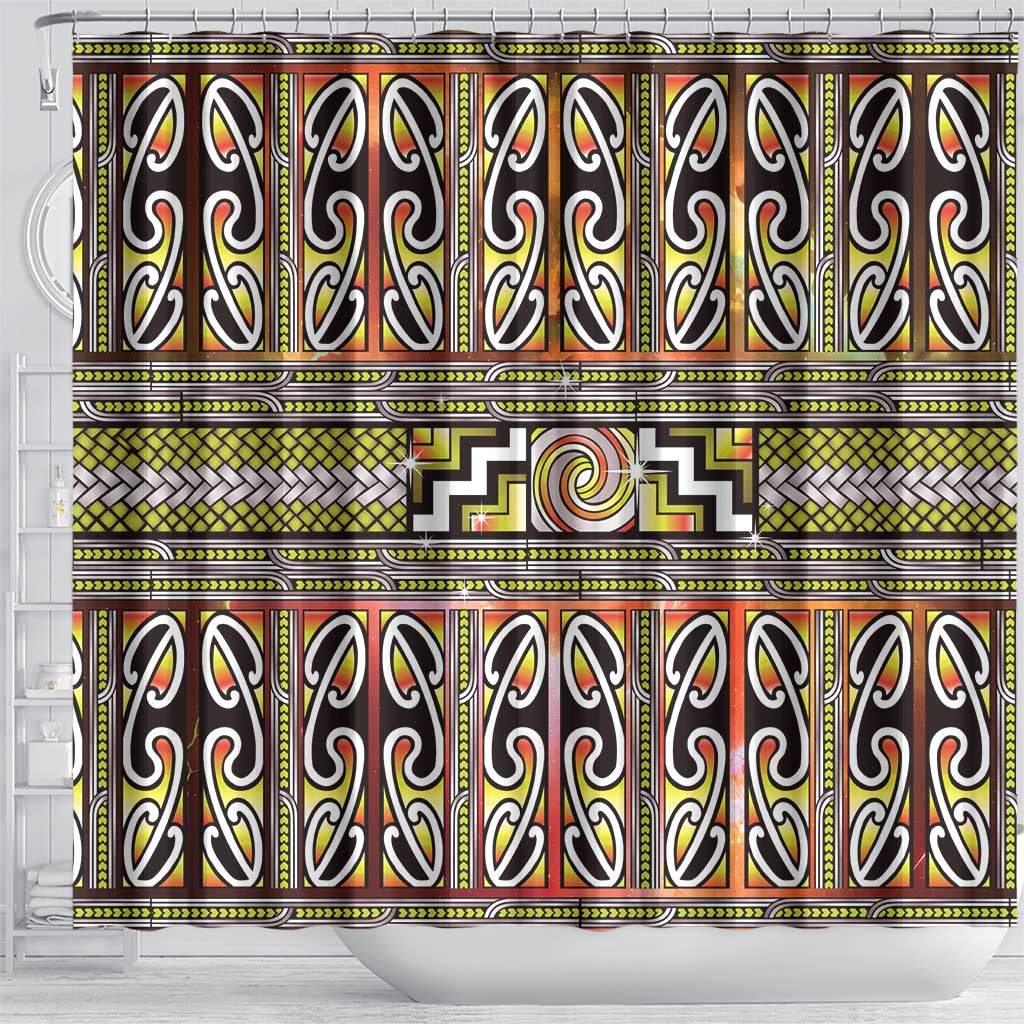 Maori Matariki Shower Curtain Yellow Galaxy Aesthetic Koru Art LT01 - Polynesian Pride