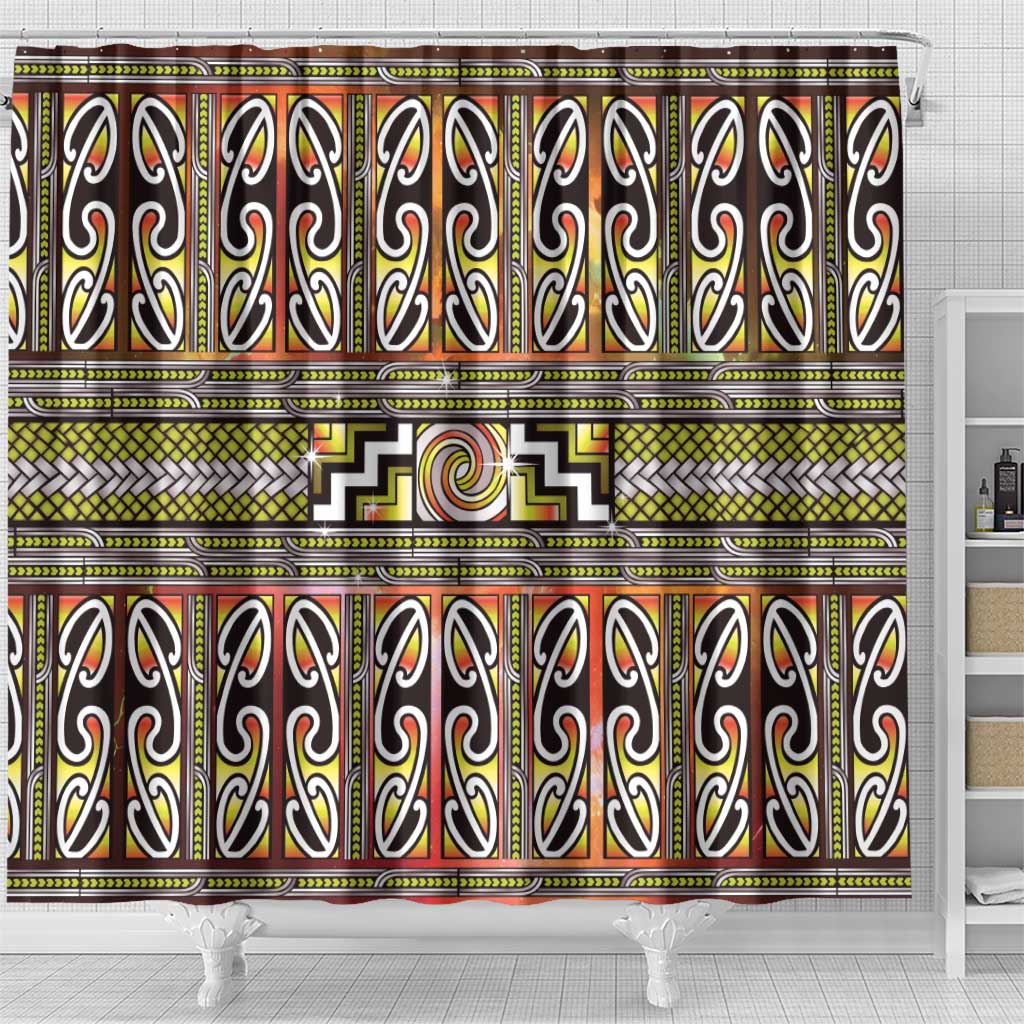 Maori Matariki Shower Curtain Yellow Galaxy Aesthetic Koru Art LT01 - Polynesian Pride