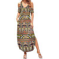 Maori Matariki Summer Maxi Dress Yellow Galaxy Aesthetic Koru Art LT01 Women Yellow - Polynesian Pride