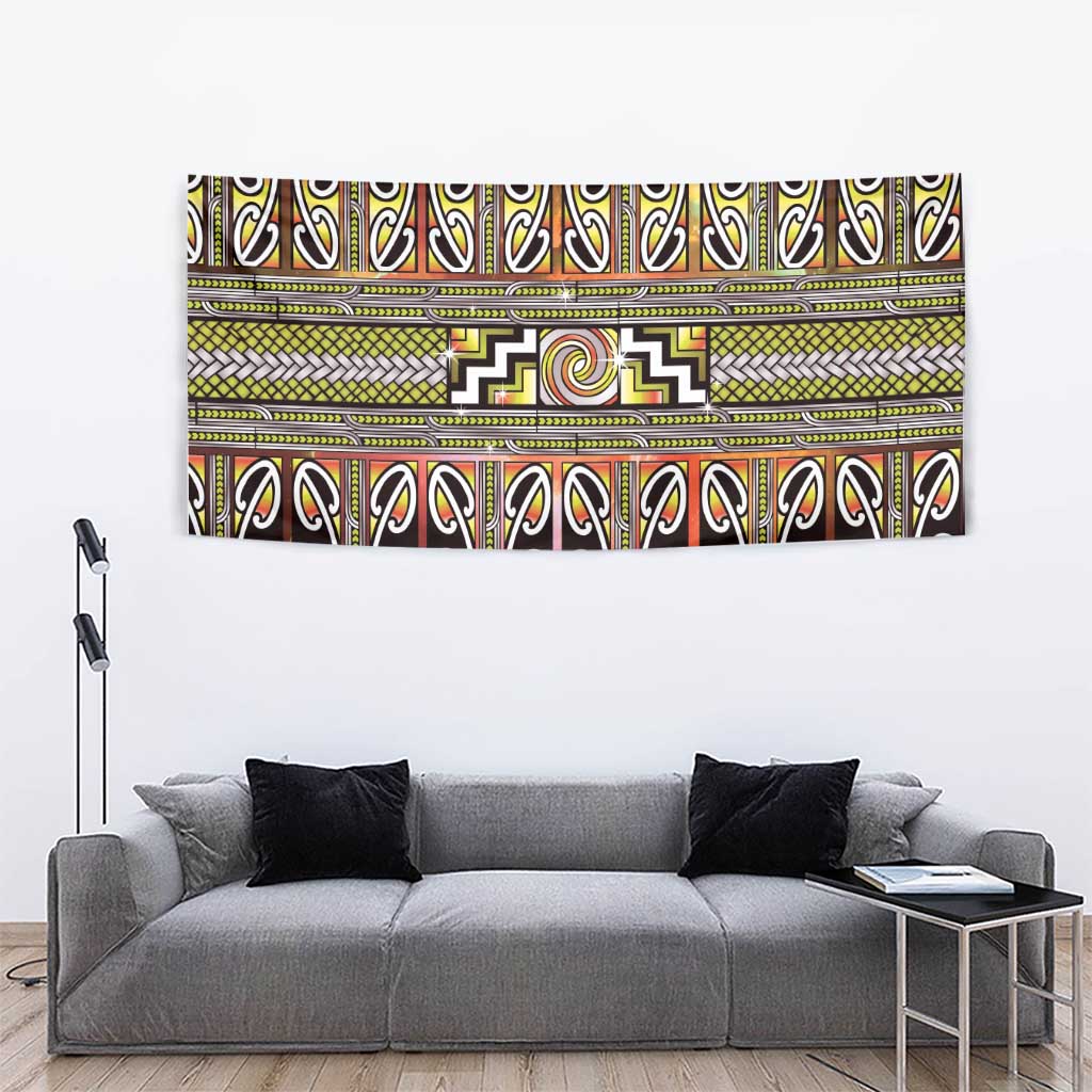 Maori Matariki Tapestry Yellow Galaxy Aesthetic Koru Art LT01 - Polynesian Pride