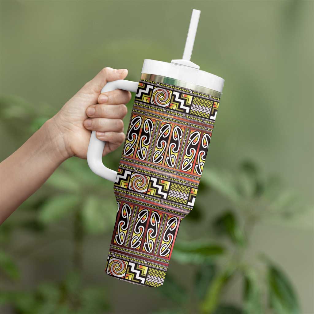 Maori Matariki Tumbler With Handle Yellow Galaxy Aesthetic Koru Art LT01 - Polynesian Pride