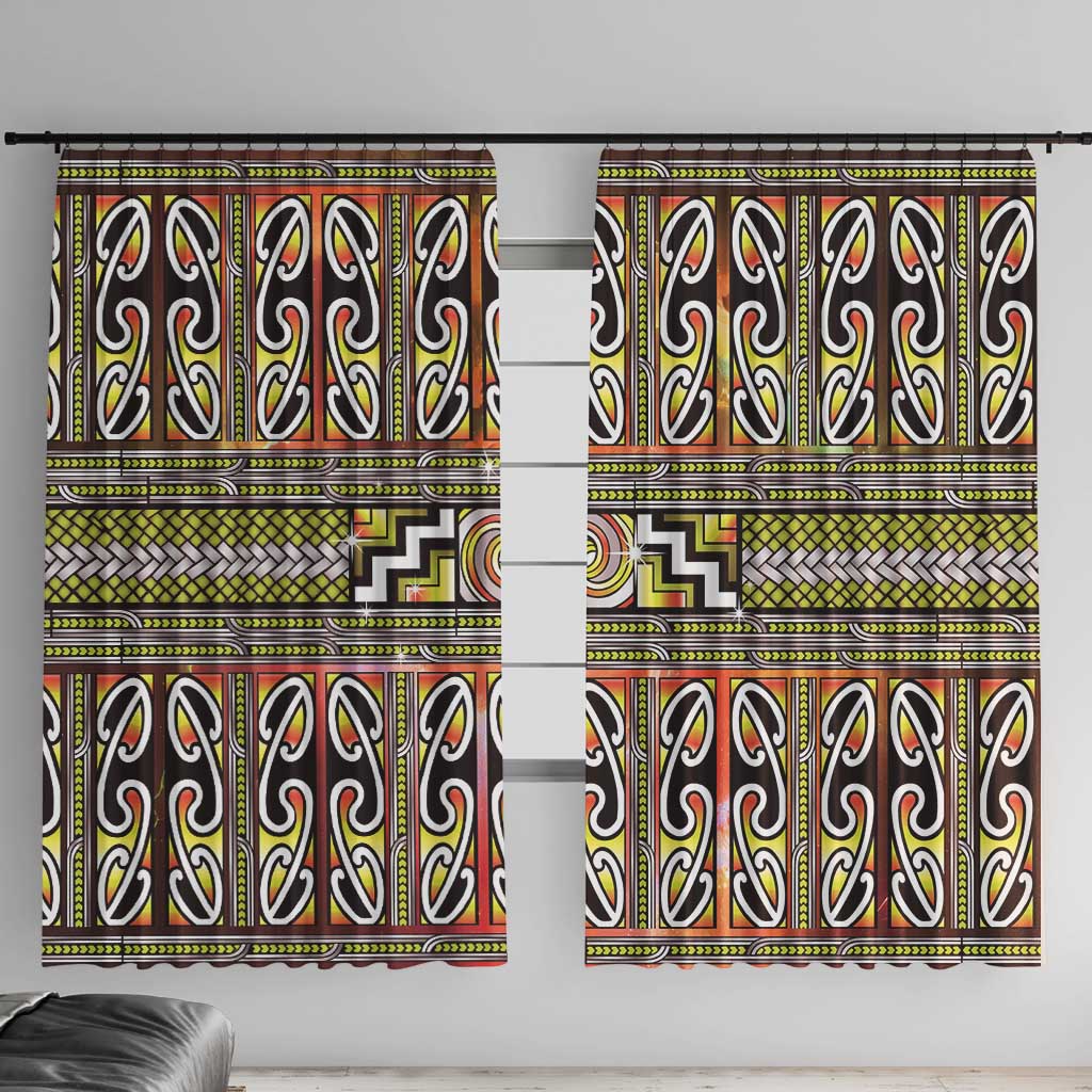 Maori Matariki Window Curtain Yellow Galaxy Aesthetic Koru Art LT01 With Hooks Yellow - Polynesian Pride
