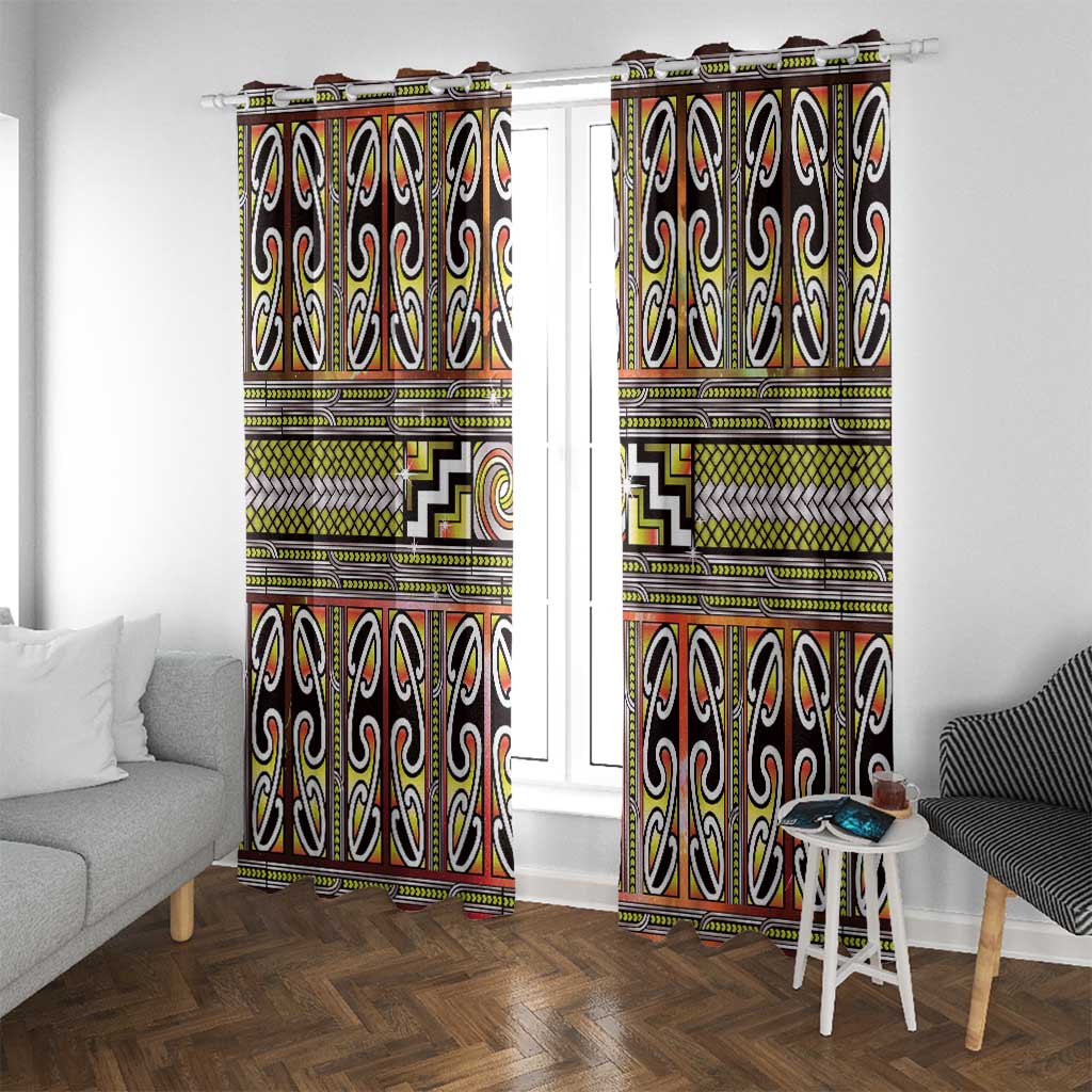 Maori Matariki Window Curtain Yellow Galaxy Aesthetic Koru Art LT01 With Grommets Yellow - Polynesian Pride