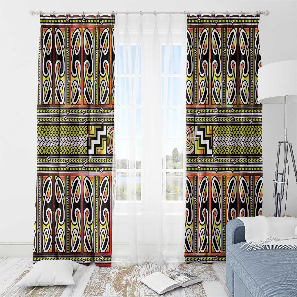 Maori Matariki Window Curtain Yellow Galaxy Aesthetic Koru Art LT01 - Polynesian Pride