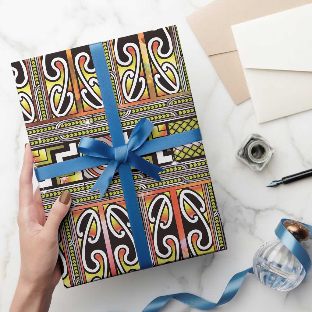 Maori Matariki Wrapping Paper Yellow Galaxy Aesthetic Koru Art LT01 - Polynesian Pride