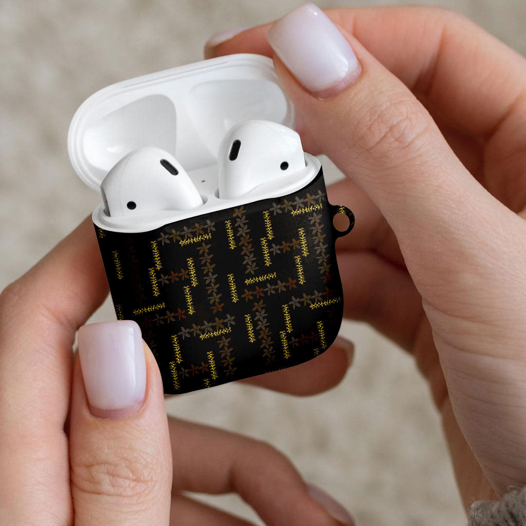Hawaii Brown Plumeria Lei Black AirPods Case Frangipani Floral Heritage Art LT01 - Polynesian Pride