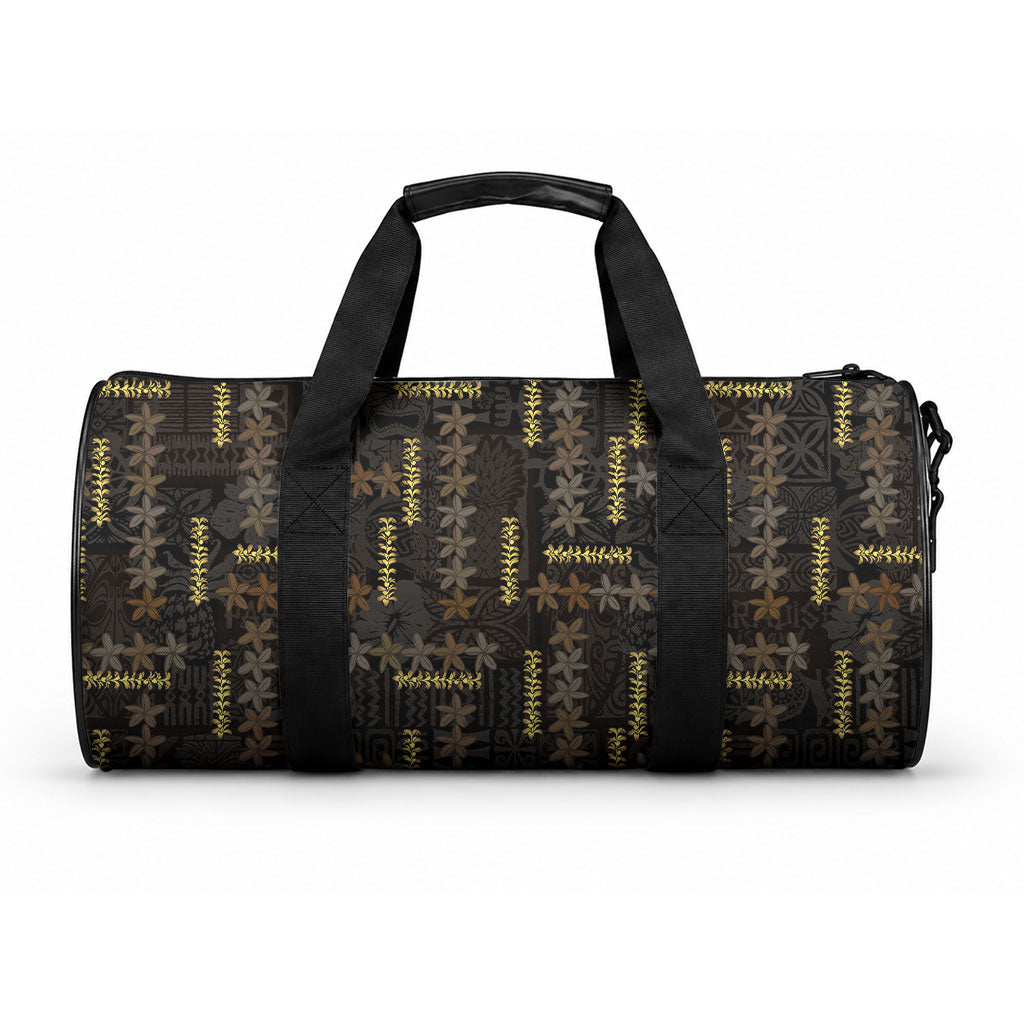 Hawaii Brown Plumeria Lei Black Duffle Bag Frangipani Floral Heritage Art LT01 One size Black - Polynesian Pride