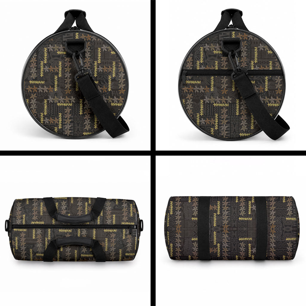 Hawaii Brown Plumeria Lei Black Duffle Bag Frangipani Floral Heritage Art LT01 - Polynesian Pride