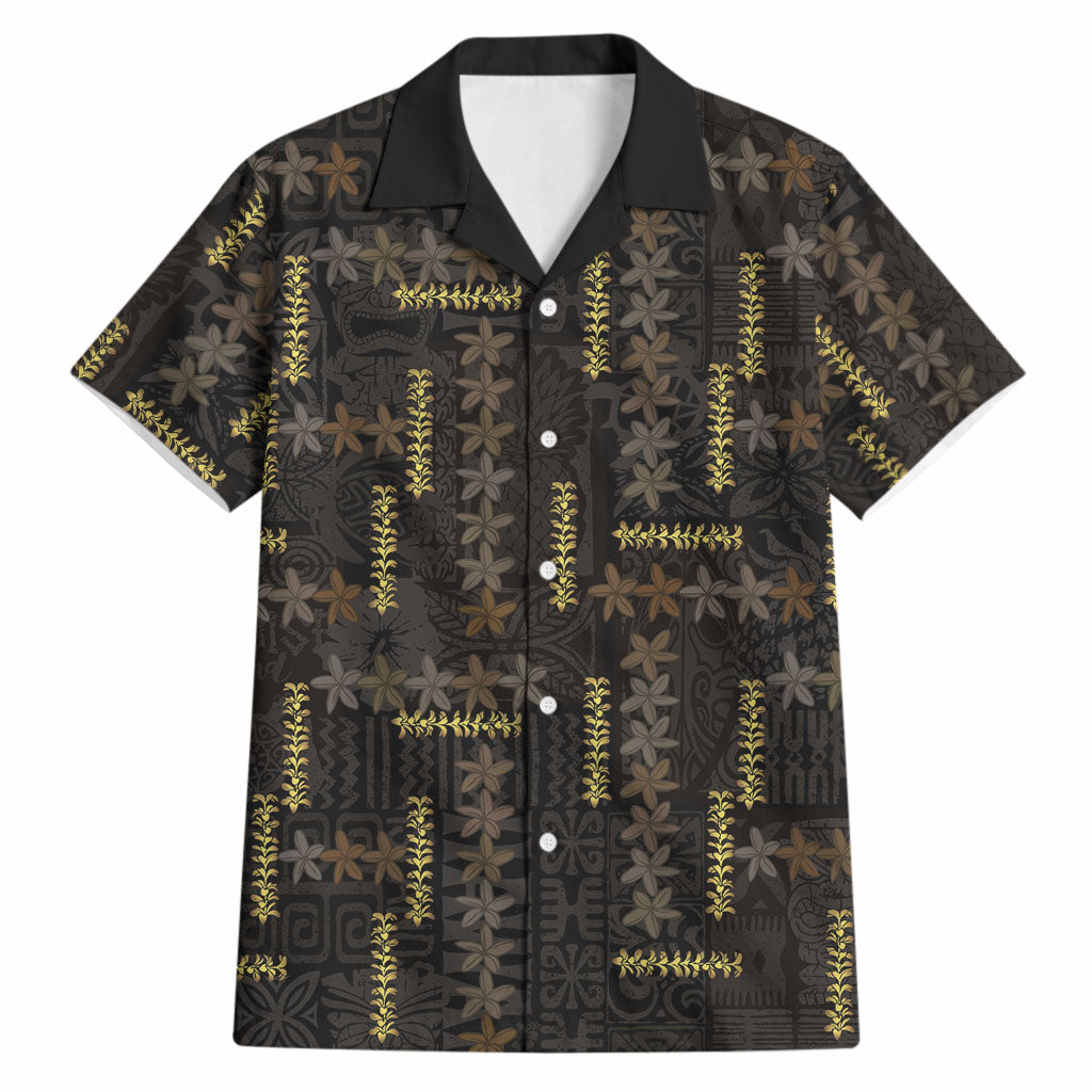 Hawaii Brown Plumeria Lei Black Hawaiian Shirt Frangipani Floral Heritage Art LT01 Black - Polynesian Pride