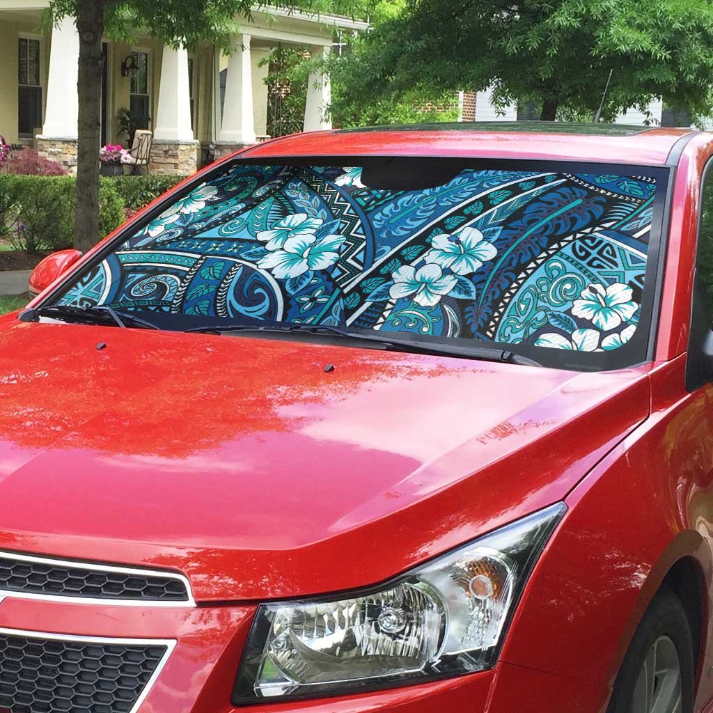 Polynesian Hibiscus Tropical Blue Floral Auto Sun Shade Tribal Pattern LT01 - Polynesian Pride